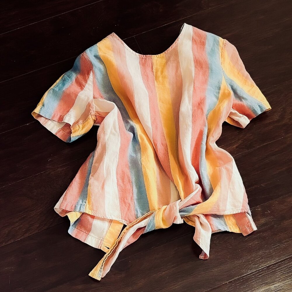 Pastel Striped Tie Front Top- S